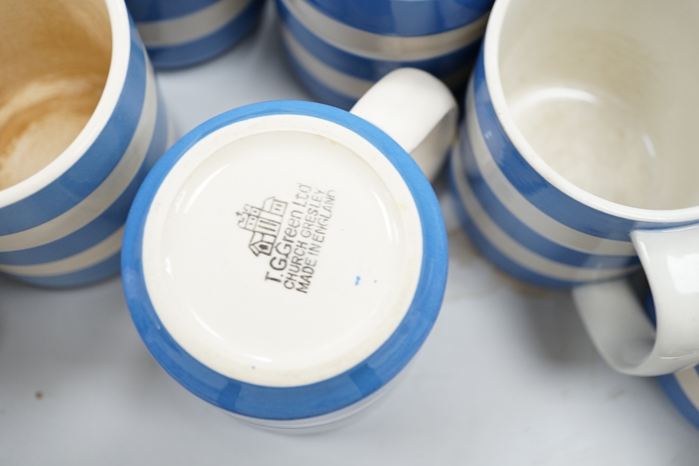 T.G.Green Cornish Kitchenware, a large collection of modern tableware, mainly cups, together with assorted spare covers, jugs, etc. Condition - poor, fair and good